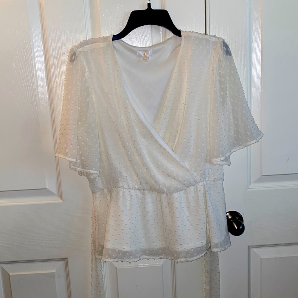 Charming Charlie White Peplum Blouse with Tie Belt